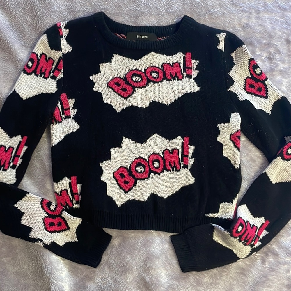 Forever 21 Cartoon Print Crop Sweater